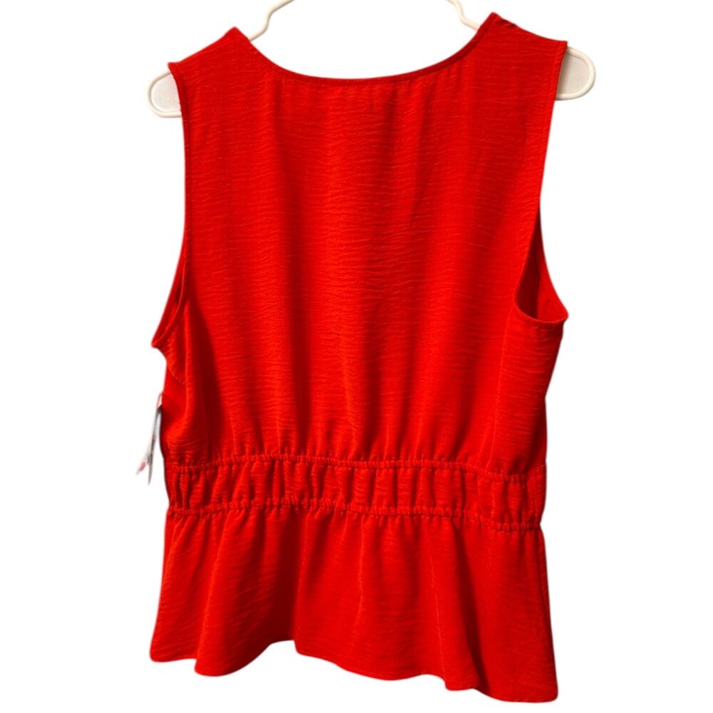 Nine West Sleeveless Blouse Top Red Button Front Peplum Elastic Waist Sz large - Picture 3 of 6